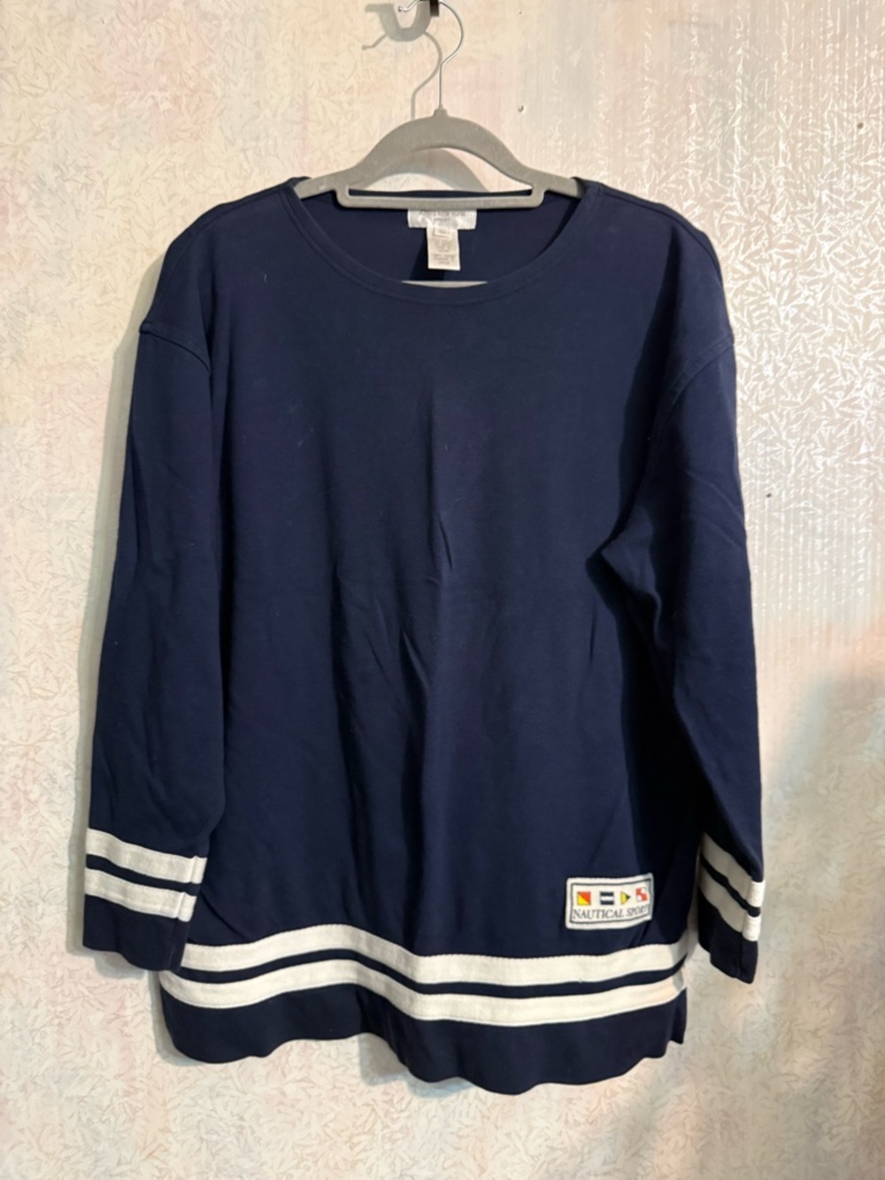 Jones New York Sport Nautical, Costal, Navy and White Crewneck Top 100% Cotton